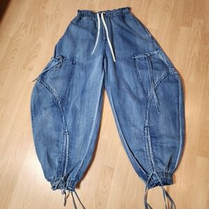 Athina Size Small Baggy Barrel Cacoon Drape Pull On Cargo Ruched Jeans Pants
